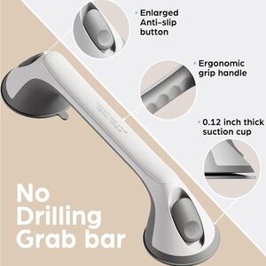 2 Pack 16" Suction Shower Grab Bars Safety Handle Elderly Bathroom Light Gray